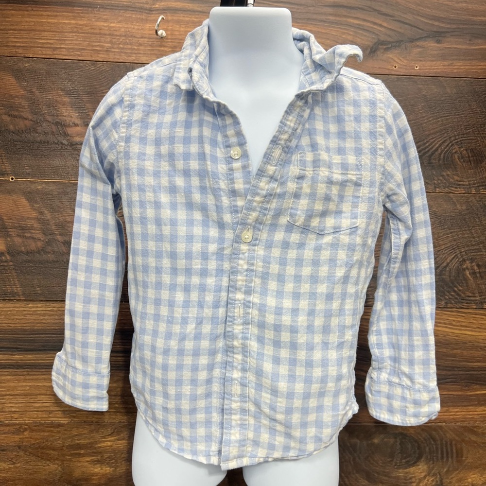 Janie and Jack Shirt Boys Size 3T Button Up Unicorn Blue Gingham Poplin